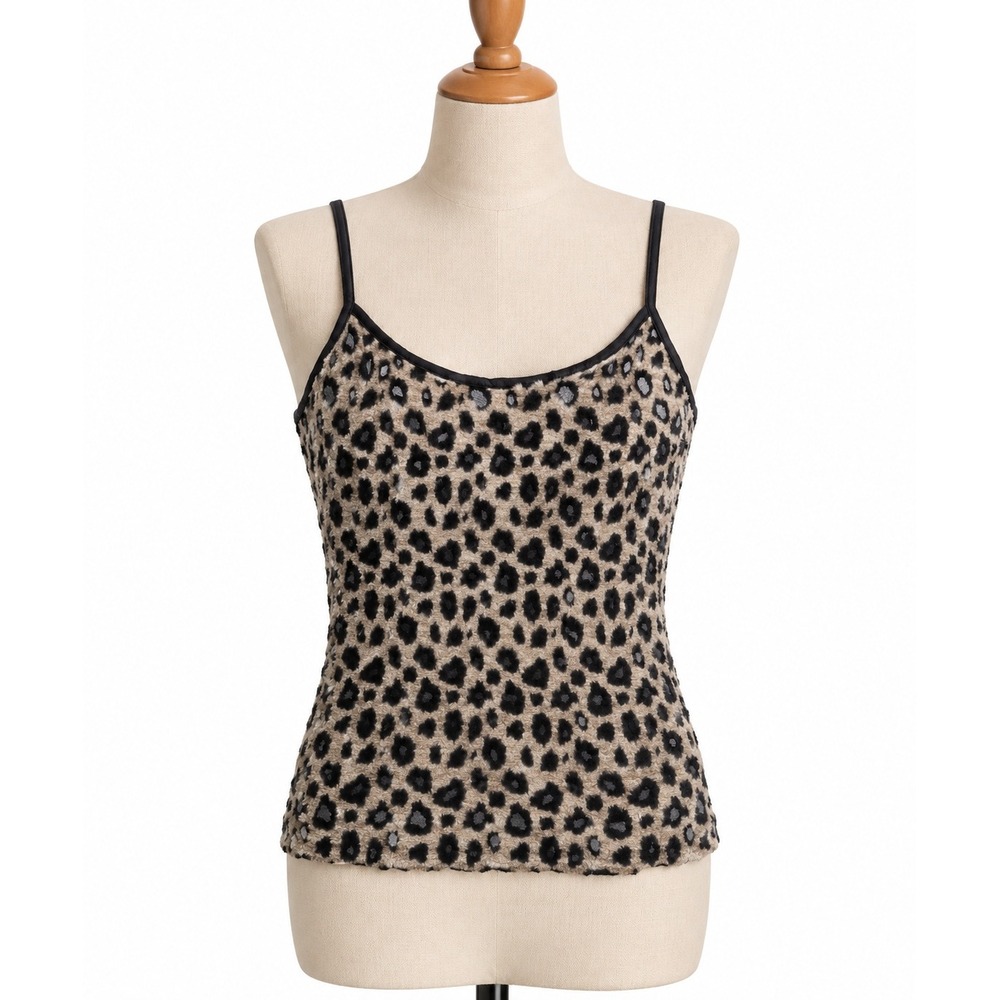Y2K White Moon Fairy Grunge Cami Tank Top Womens Large Animal Print Burnout Crop
